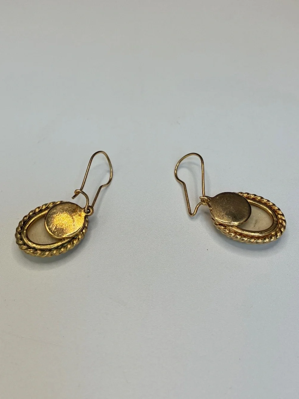 Vintage Gold-Tone Scrimshaw Nautical Ship Dangle Earrings
